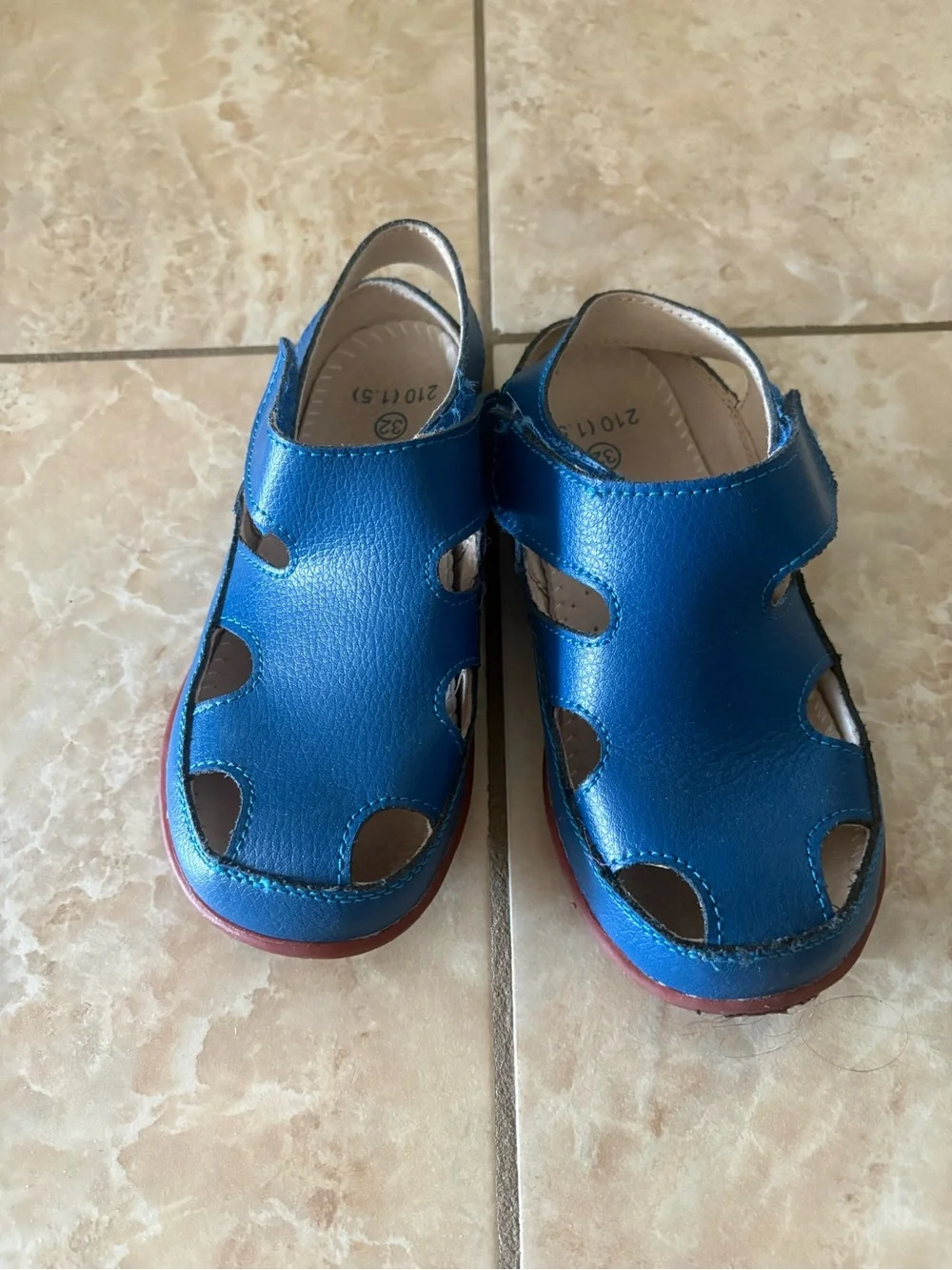 Kids Blue Leather Closed-Toe Sandals